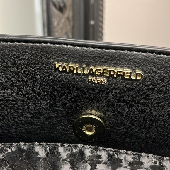 KARL LAGERFELD Black Floral Berry Bow Accent Crossbody Shoulder Bag Purse - Picture 5 of 6